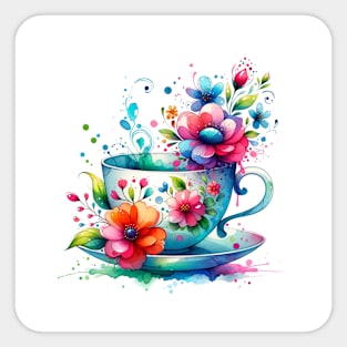 Whimsical Teacup With Flowers Sticker